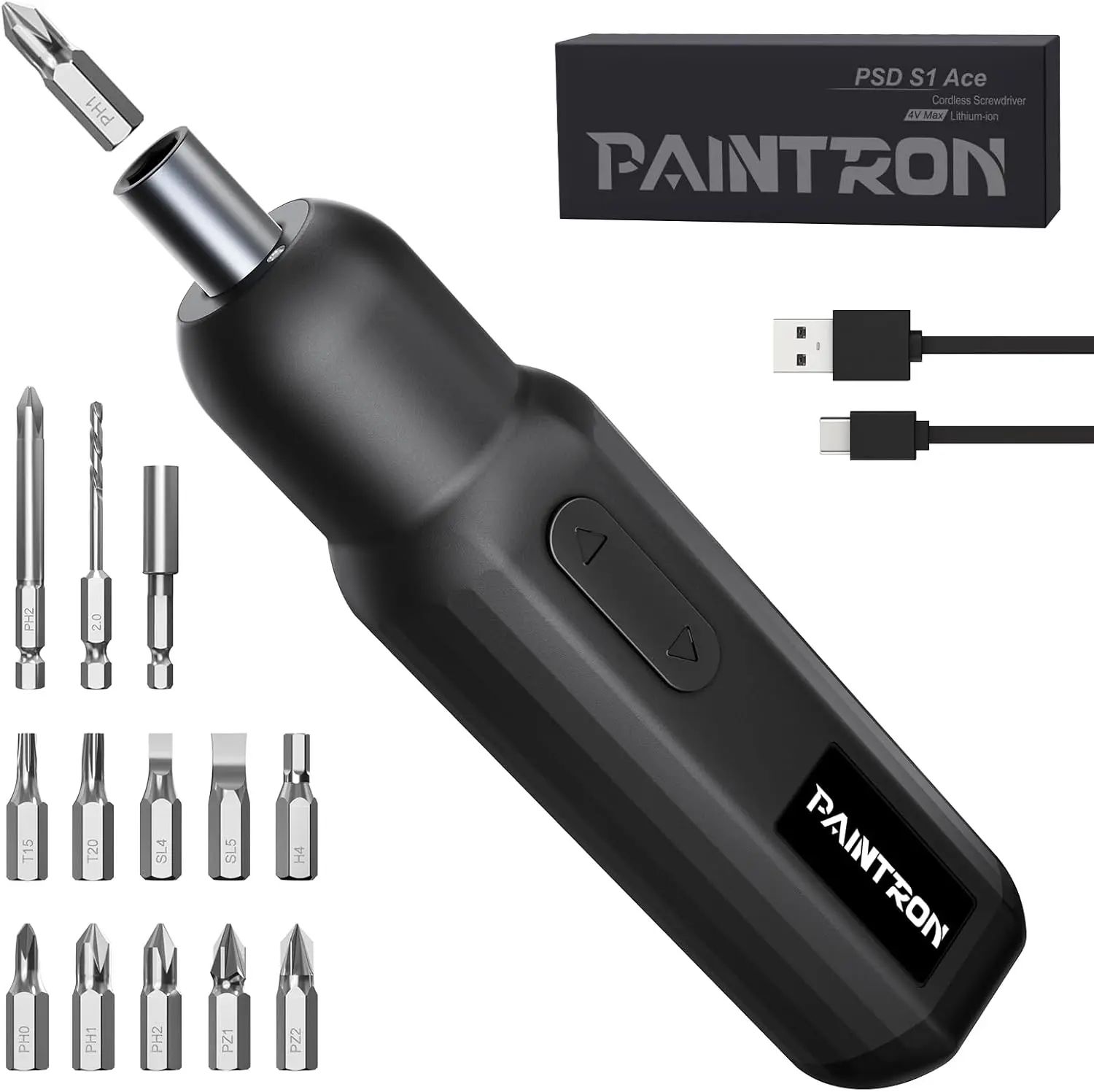 Electric  Set,4V Cordless Rechargeable  with 250 RPM  , USB-C, LED, 1 Drill Bit, 12 Bits for Furniture/Electrical