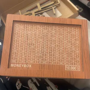 10000 Larger Size Savings Challenge Box for Adults Kids - Cash Vault Wooden Money Savings Box - Money Bank Wooden Cash Coin Piggy Bank with Counter and Dry Erase Pen