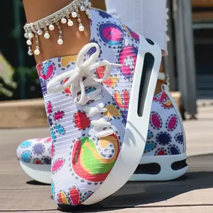 Floral Embroidery Sheer Mesh Sneakers with Braid Accent - Breathable & Comfortable Platform Design for Sunny Days