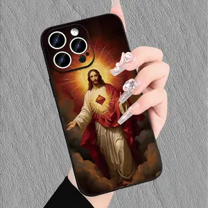 Jesus Christ Pattern Case for iPhone 16 15 14 Pro Max 13 12 11 XR XS Plus Shockproof Non Slip Military-Grade Protection Silicone Cover