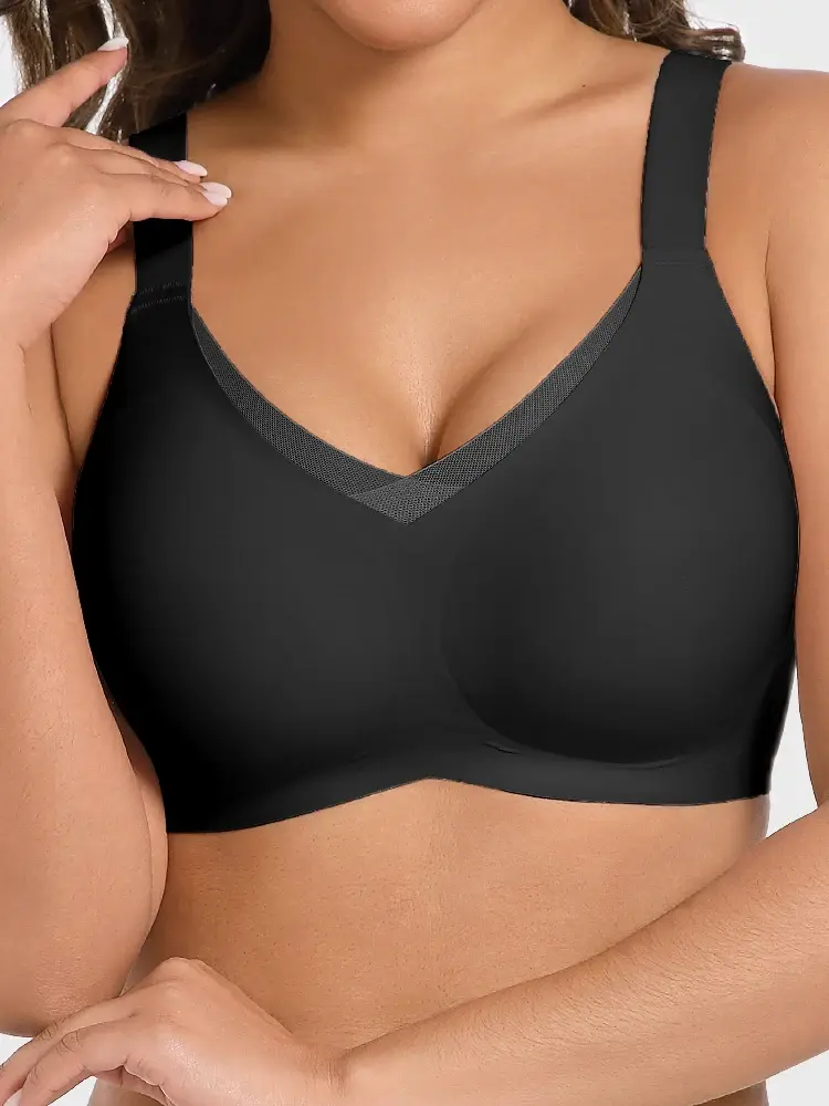 EssElegance FZ-1/2PCS Women‘s V-Cut Mesh Wireless Bra, Supportive & Supple-Soft Bralette No Underwire Seamless Push Up for Elegant Everyday Outfits Womenswear Breathable