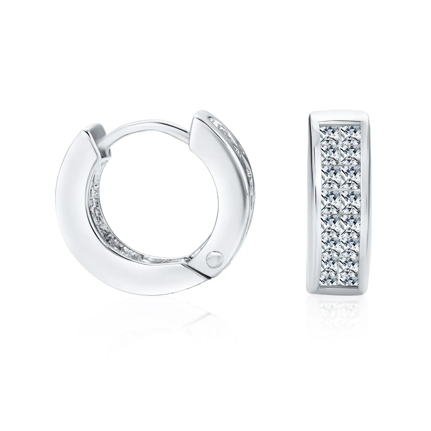 Elegant Invisible Cut CZ Mini Hoop Huggie Earrings .925 Sterling Silver