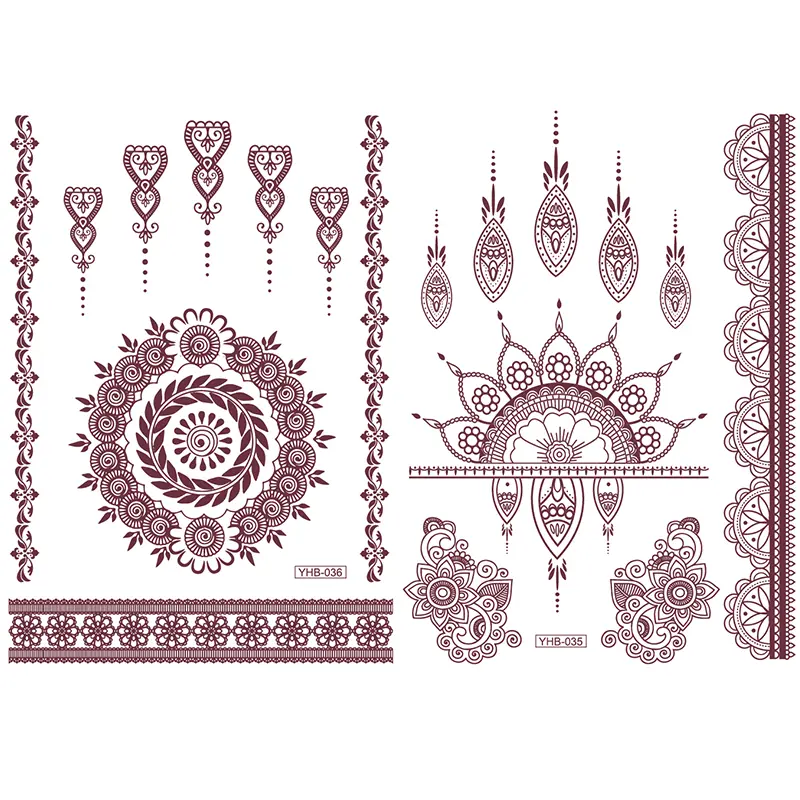 2-Pack Mandala Nail Flower Design Waterproof Temporary Tattoos for Women, Removable Floral Body Art for Festivals & Parties