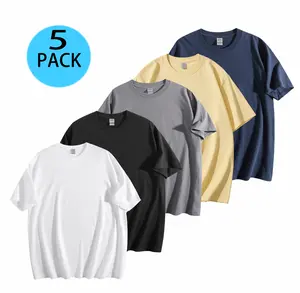 Men's Solid Color 5-Pack Blank T-Shirts Soft Breathable Cotton Crewneck Casual Basic Tops Everyday Essentials Versatile Street Style Machine Washable