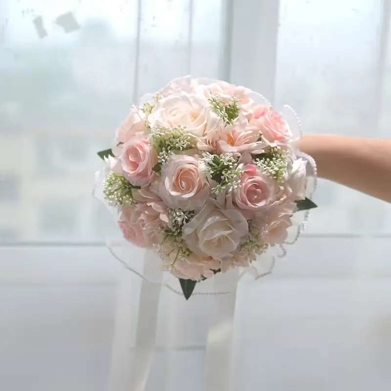 Realistic Rose Flower Bouquet, Wedding Engagement Bride Handheld Flowers, Maid of Honor Handheld Flowers, Wedding Decoration, Artificial Flowers Bouquet, Artificial Bouquets, Decorative Artificial Flowers