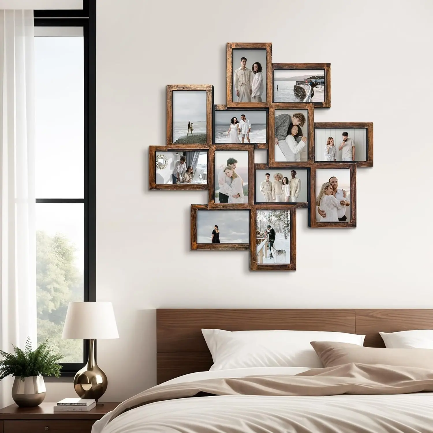 12-Piece Linking Photo Frame Set, 4x6 Inch Collage Wall Frames, Wooden Framed, Home Decor DIY Interactive Kit, Christmas Gift, Wall Gallery Frames, Picture Frames Collage (three Colors Available)