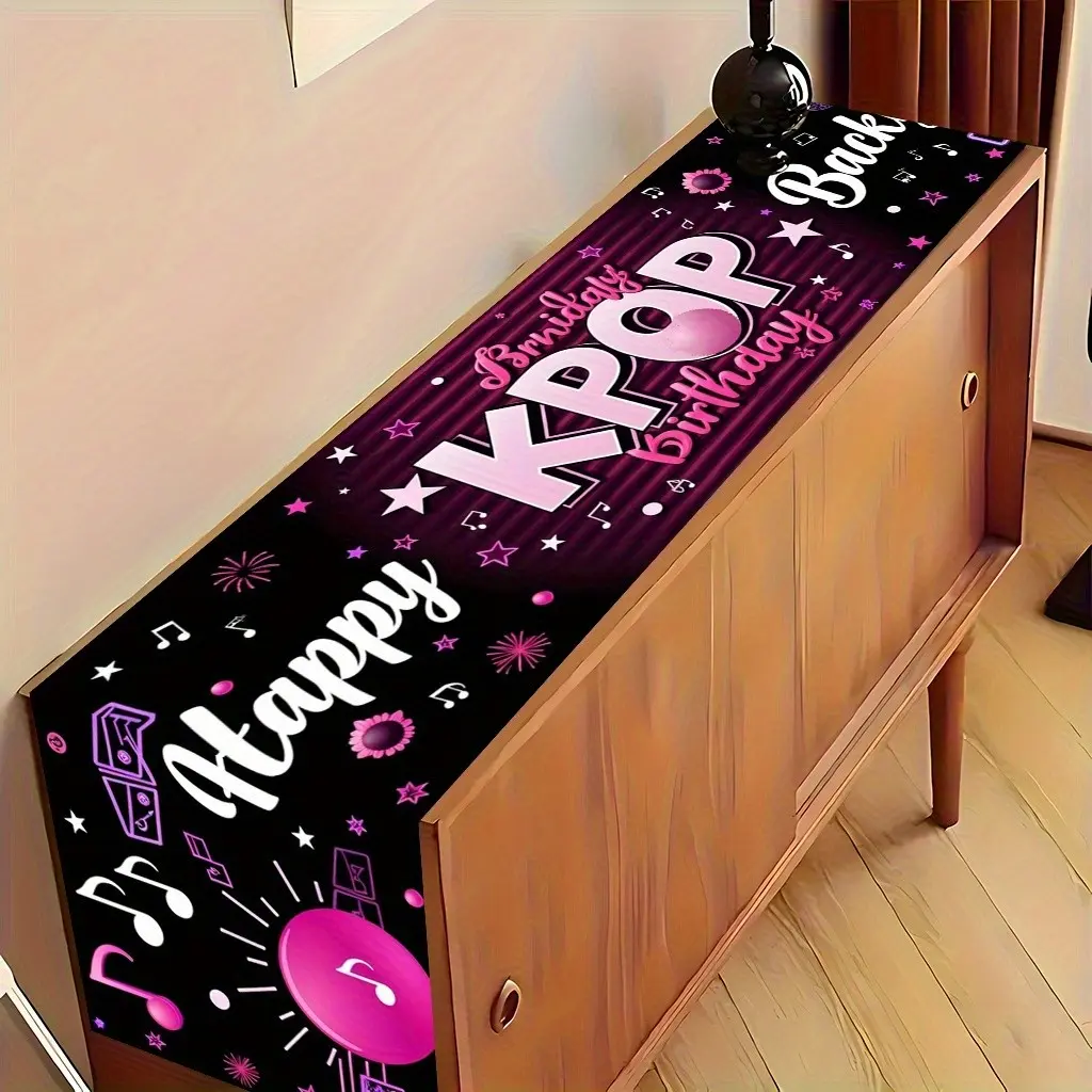 Korean Pop Music Birthday Banner, Polyester Rectangular Tablecloth for Indoor Outdoor Decor, Perfect for Kitchen Party Restaurant Coffee Table