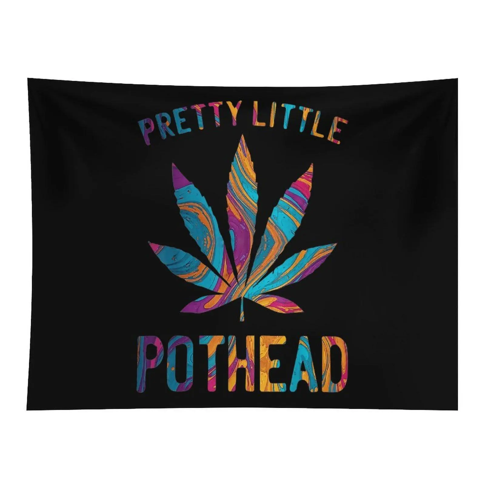 Black Background Pretty Little Pothead Rainbow Swirl Weed Leaf Wall Tapestry Wall Hanging, Trippy Colorful Stoner Girly Cannabis Decor for Coquette Teen Bedroom Dorm Party Ornament