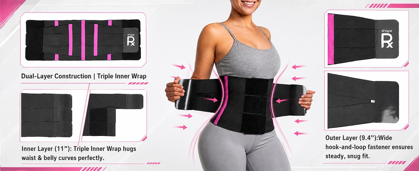 SHAPERX Women's Waist Trainer Belt Tummy Control Sports Waist Cincher with Triple Inner Wrap Womenswear,clothes for back to school,first day of school outfits