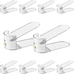 Shoe Slot Organizer,Adjustable Shoe Stacker for a Pair of Shoes,Shoe Holder Space Saver,Double Deck Shoe Riser Shoe Rack,Shoe Organizer for Closet (Clear, 10 Pack)
