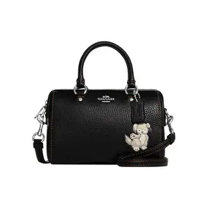 COACH Rowan 17 Mini Top-Zip Crossbody Bag for Women – Embossed Puppy Badge Design in Refined Pebbled Leather, Black