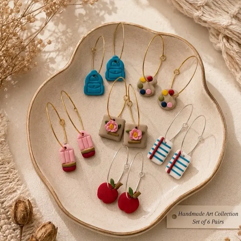 Handmade School Earrings Set, 6 Pairs Teacher Student Gift