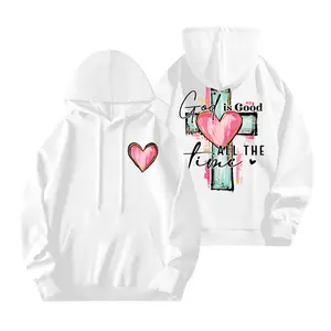 Brushstroke God Is Good All The Time Christian Hoodie Religious Sweatshirt Tee for Men and Women Jesus Apparel with Hand Drawn Cross Design Long Sleeve Drawstring Pocket Tops Pullover