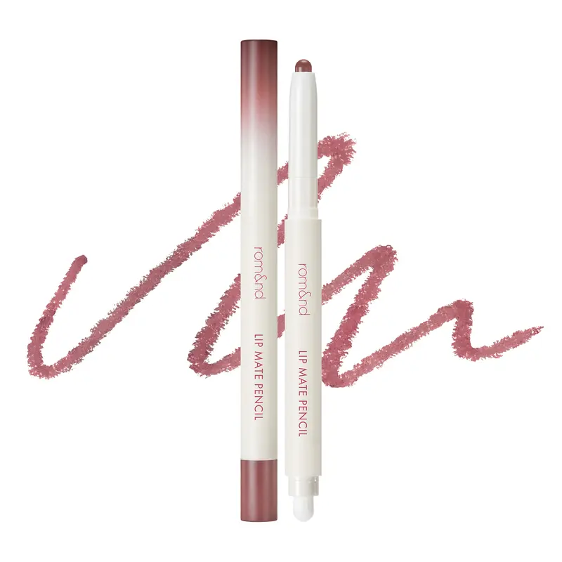 rom&nd Lip Mate Pencil - Dual-Tip Double-Ended Crayon-Like Color Pencil Makeup Lipliner, Smudge-Proof Matte Sculpting for Overlined Lips, Natural Contouring, Finger Brush, 0.5g Brown Lipliner, Brown Lip Liner Lipliner