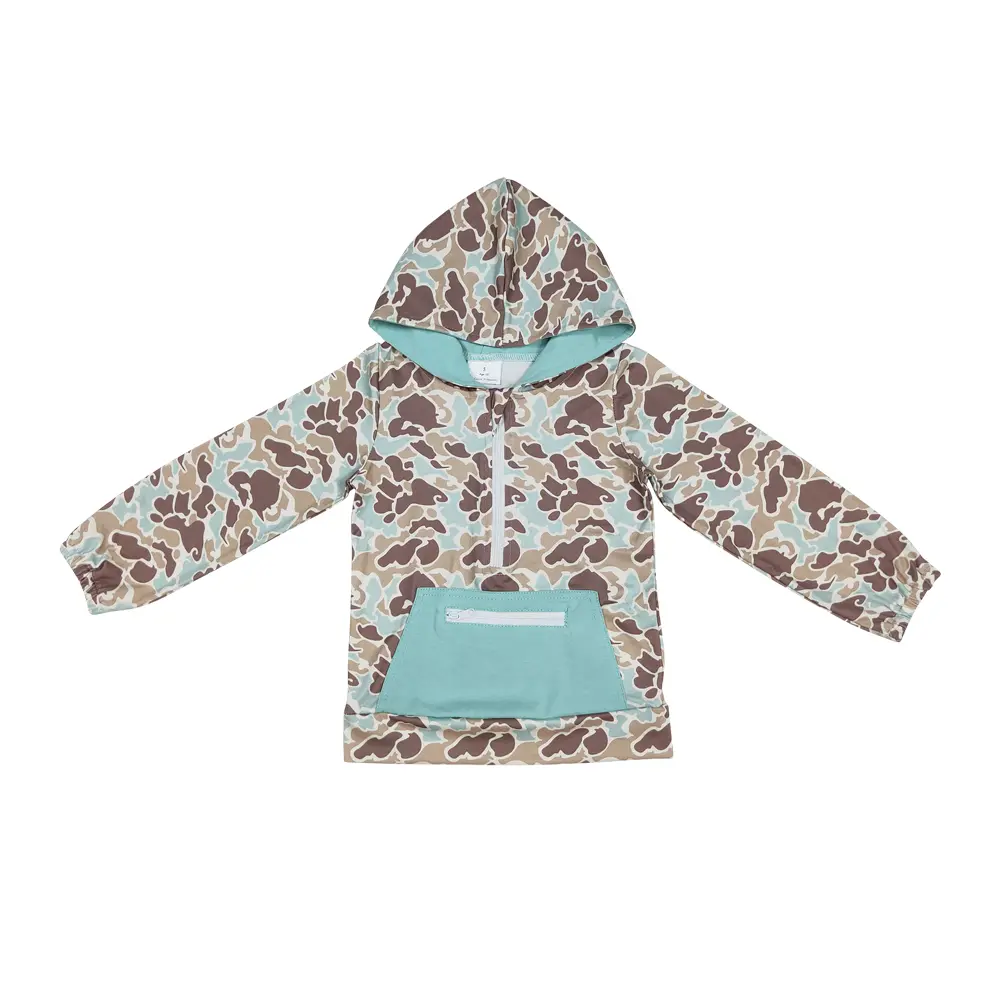 BT0751 Boys' Camouflage Hooded Long-Sleeved Pullover Top - Zipper Pocket, Element Protection, Hand-Warming, Versatile for Daily & Outdoor Use, Keeps Hands Warm, Versatile For Daily & Outdoor Occasions, Basic