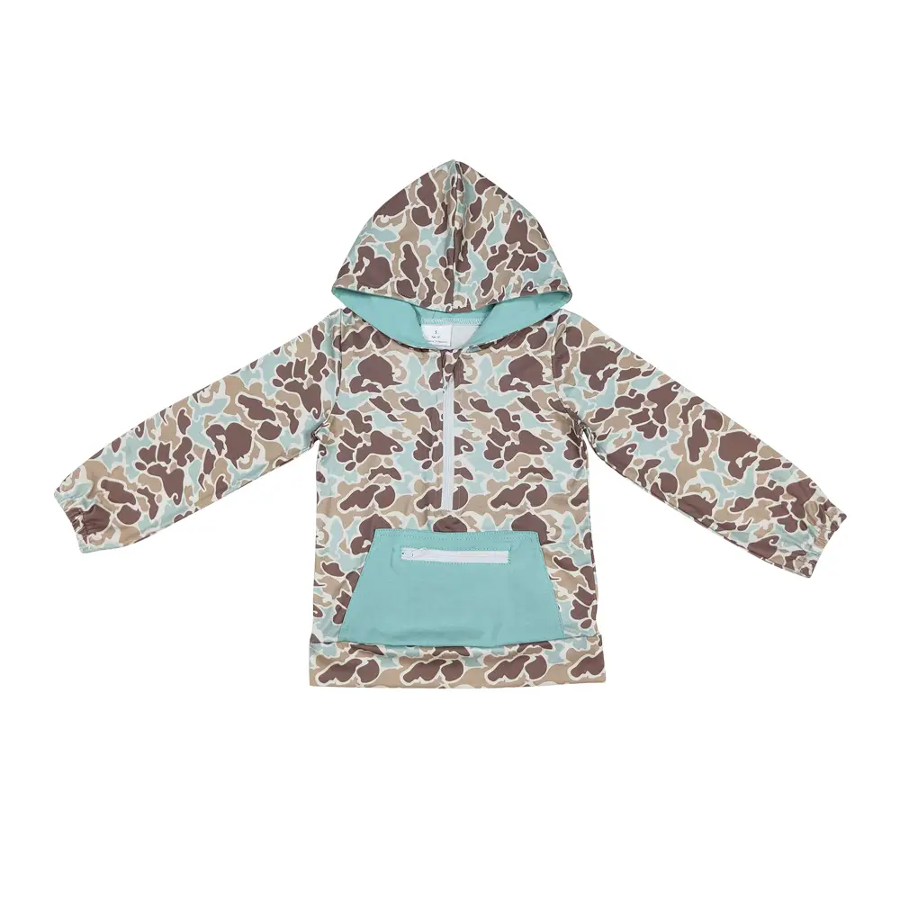 BT0751-- camo zipper pocket hooded long-sleeved boy top kids pullover