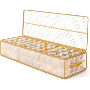 Christmas Ornament Storage Box, 96 Slots of 3 Inches, 38" L x 13.2" W x 6.9" H, Bauble Storage Box with Dividers, Zippers, Side Handles, Under the Bed, Sandy  URFB031A01