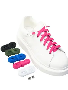 Set of 2 Pairs 8mm Flat Press Studs No Tie Shoelace Accessories Elastic Shoe Laces for All Seasons Casual Style Shoes Sports Shoelaces