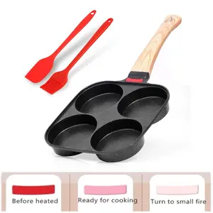 Breakfast 4-Cup Egg Pan Nonstick Omelette Skillet, PFOA-Free Granite Coating, 4 Divided Cups for Burgers Pancakes, Heat-Resistant Handle, Even Heating & Low Smoke Design