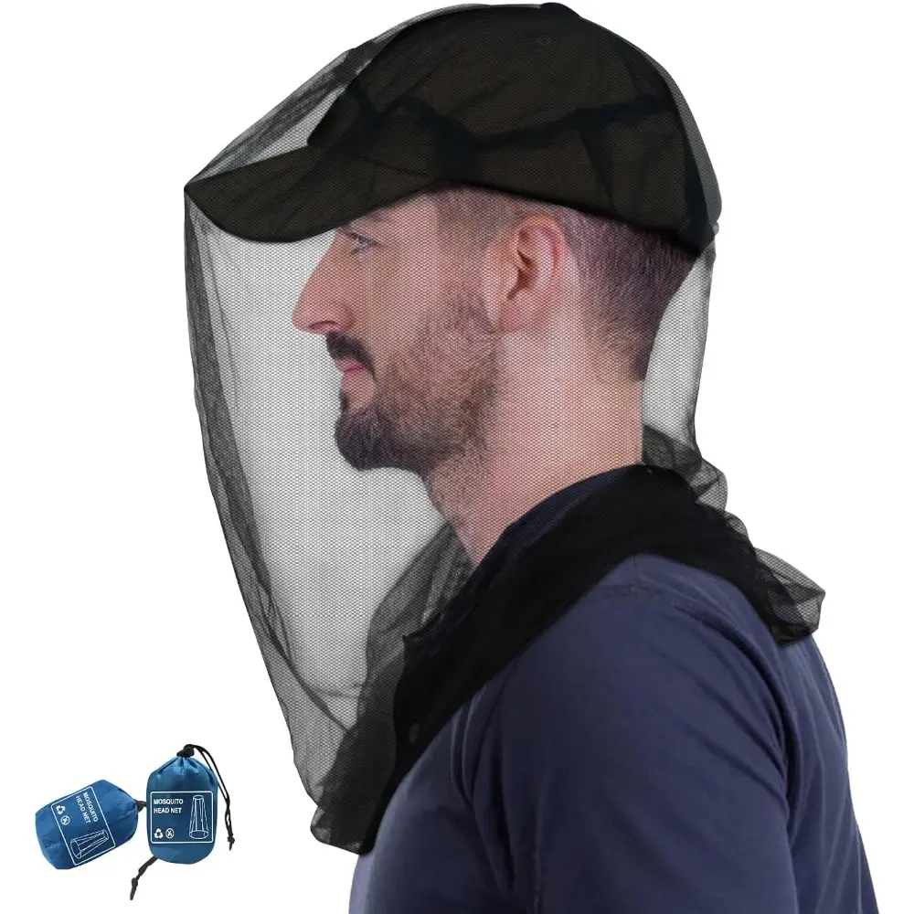 Premium Mosquito Head Net 2-Pack for Adults, Unisex 39” Long Length Bottom C Design, Extra-Fine Honey Comb Hexagon Grid Mesh, Insect Shield Strong Barrier Outdoor Gear for Camping, Hiking, Mesh Fabric