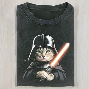 Vintage 90s FUNNY CAT T-SHIRT, Darth Kitty - Darth Meow Shirt, COSPLAY, meme shirts, funny graphic tee, Oversized Washed Tee, Gifts Menswear Top