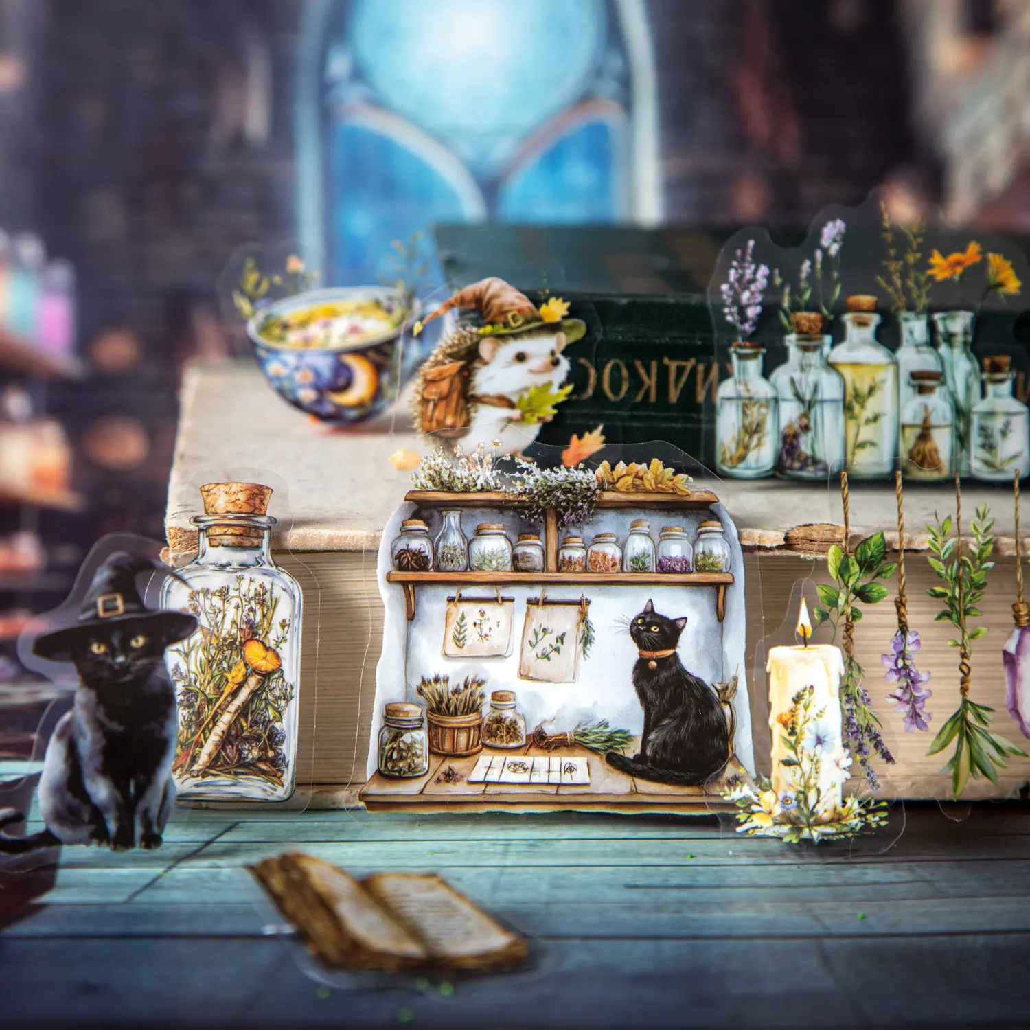 Witch Theme Enchanted Sticker Pack, 15 Sheets/bag Pet Material, Magic Apothecary Series, Journal & Water Bottle Decoration Stickers