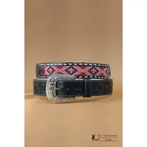 LA HERRADURA AZTEC RED HANDTOOLED 2 INCH BELT