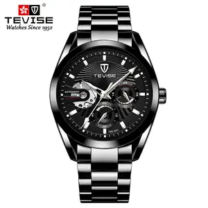 TEVISE Men's Business Mechanical Watch Luminous Hands Stainless Steel Strap Alloy Case Daily Wear