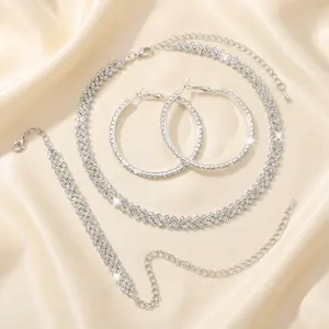 Women's Elegant Rhombus Pattern Jewelry Set Necklace Earrings Bracelet Sparkling Crystal & Alloy Silver-Toned Perfect for Parties Daily & Formal Occasions