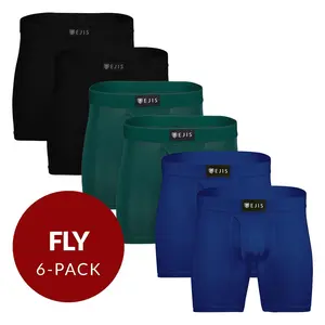 Sweat Proof Men's Boxer Briefs with Fly - Mix 6-Pack (2x Black, Green, Navy)