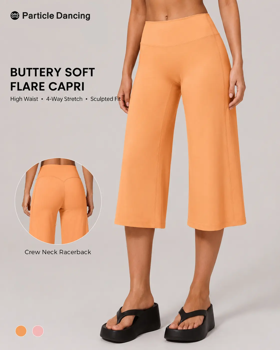 Women's Capri Wide Leg Yoga Pants, High Waisted Cropped Flare Leggings with Curved Back Seam, Soft Stretch Activewear Pants for Pilates, Clean Girl Aesthetic Studio-to-Street Everyday Wear