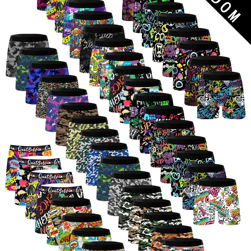 10 Randomly Selected Men's Underwear and Swim Shorts with Colorful Art Prints, Ideal for Daily and Beach Wear, Tight-Fitting Casual Style Clothing, Swimming Clothes
