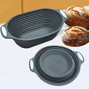 2pcs 11 Inch Silicone Foldable Bread Fermentation Basket Set, Oval and Round High Temperature Resistant Large Capacity Baking Bowl