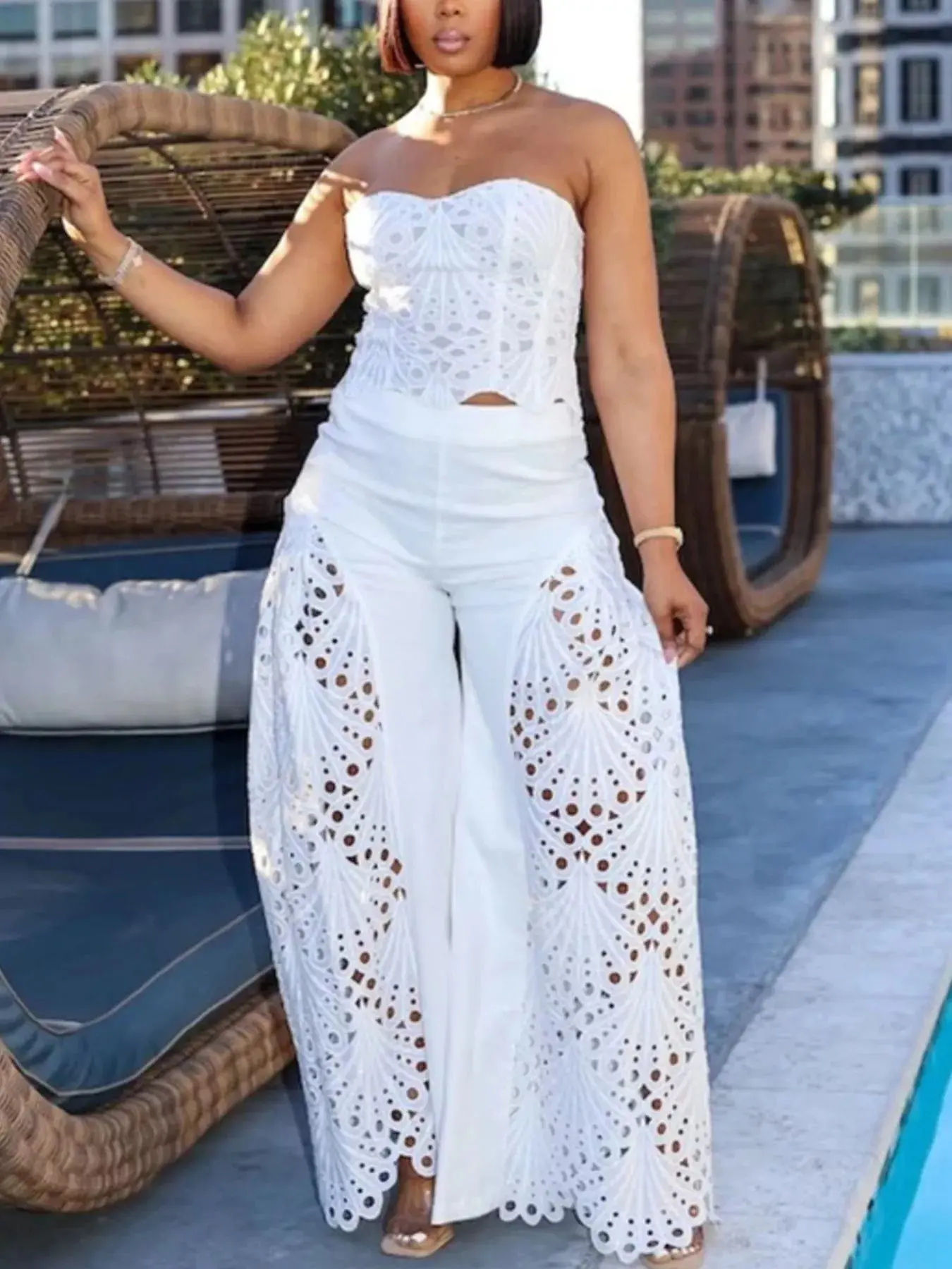Cutout Tube Top & Wide Leg Pants Set