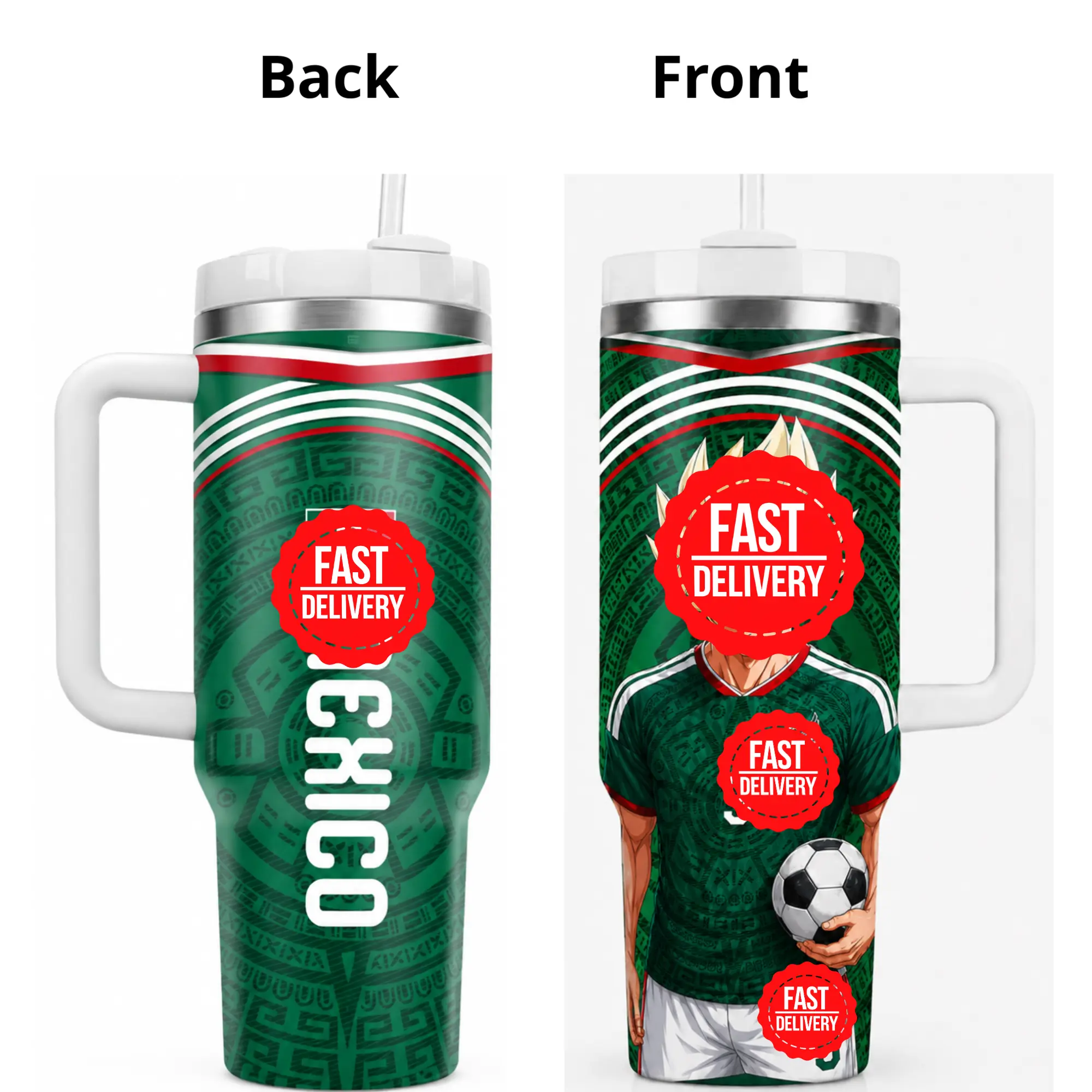 MExiiicooo Soccer Anime 40oz Tumbler with Handle, Green Football Fan Travel Mug, Double Wall Insulated Cup, Gift for Soccer Lovers
