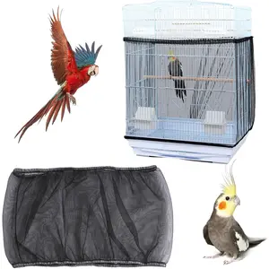 Bird Cage Seed Catcher, Bird Cage Net Cover Adjustable Bird Cage Netting Seed Catcher for Bird Cages Seed Catcher Guard Net Cover Bird Cage Skirt for Parrot Parakeet Macaw Round Square Cages - Black