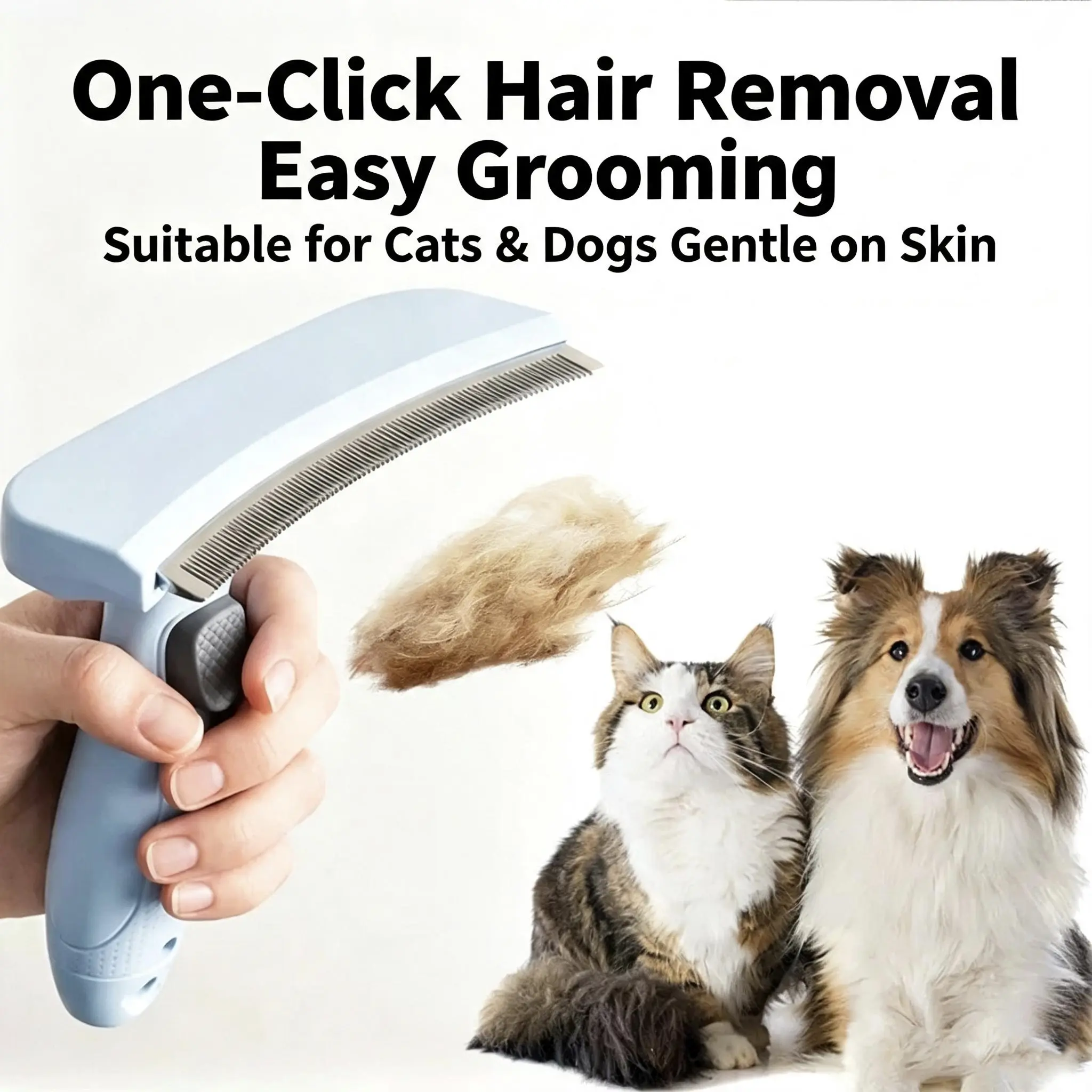 Pet Deshedding Brush for Cats & Dogs | Safe Curved Blade Self-Cleaning Undercoat Remover, Reduces 90% Shedding, Ergonomic Anti-slip Grip Pet Grooming Comb