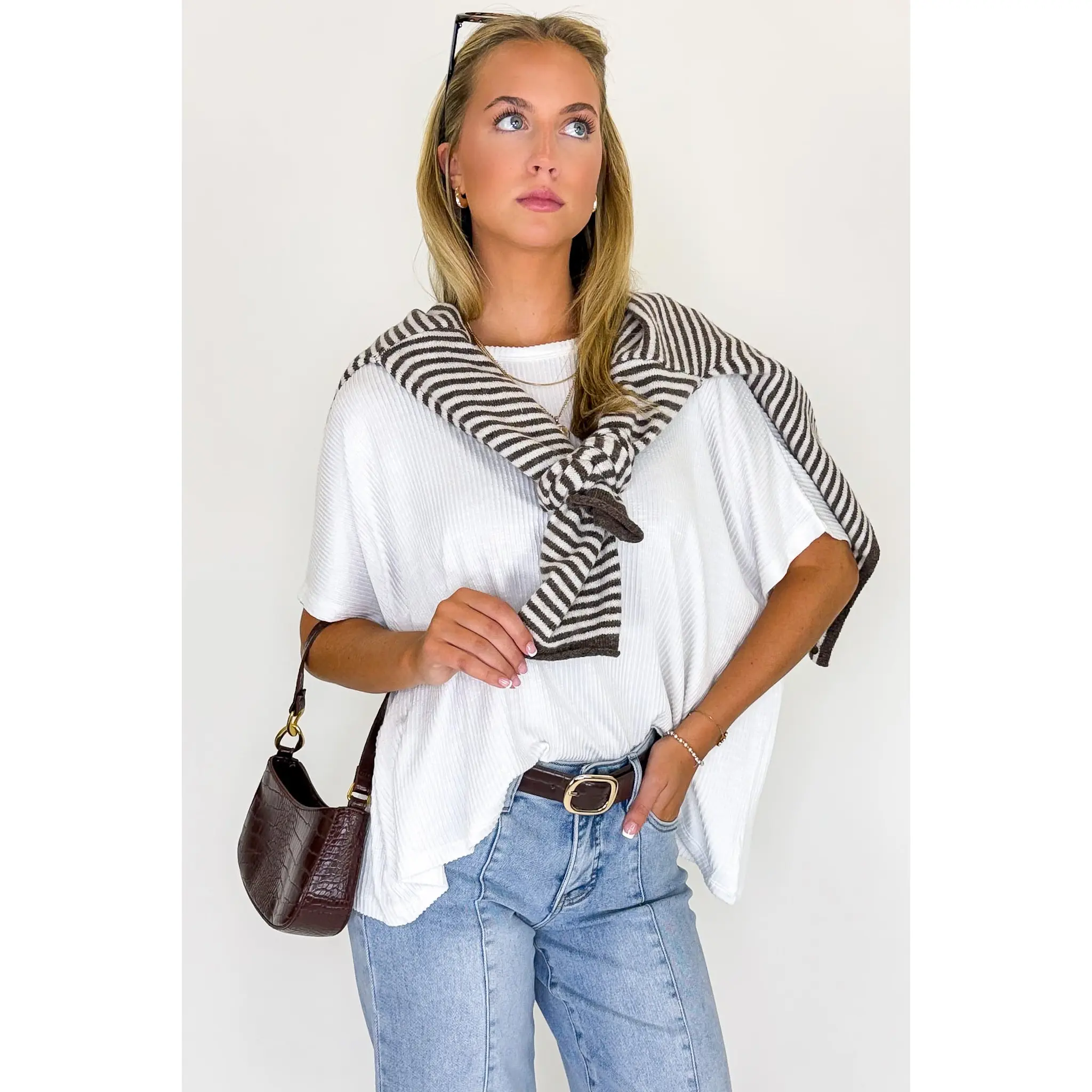Beatryx Two Tone Rib Knit Oversized Top