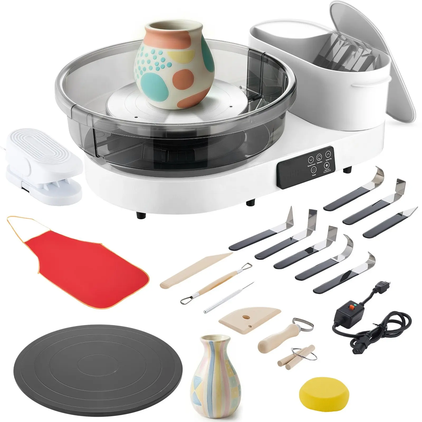 Tabletop Pottery Wheel for Adults with 14-Inch and 11-Inch Turntables, 450W Electric Pottery Wheel, Foot Pedal Control, 30-300 RPM Adjustable Speed, Aluminum Body, Beginner Friendly Diy Clay Art Craft, White