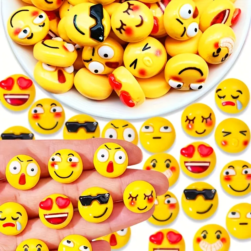 60Pcs Round Cute Smile Face Resin Flatback Cabochons Multi-Pack, Multi-Expression Nail Charms for Handmade Manicure, Jewelry Making Supplies (Ideal for Craft Enthusiasts’ Slime, Phone Case Decor), Acrylic, Beads, Small