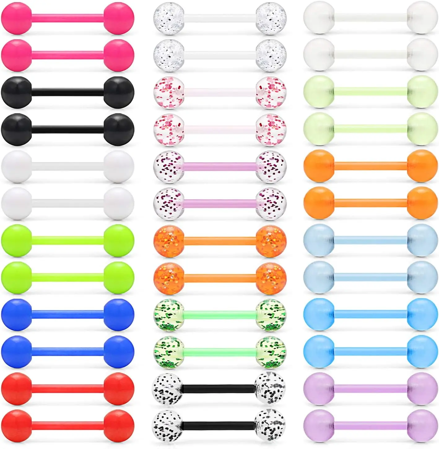 36 count 14G Glow in Dark Flexible  Straight Tongue Barbell Nipple Ring Retainer   for Women Men 16mm Bar