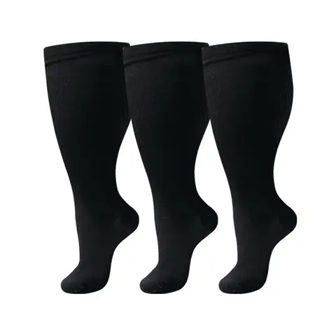 Women's Extra Wide Calf Compression Socks (3-Pair, 20-30 mmHg) - Athletic Sports Fit Socks, Unisex Adults, Breathable, No Roll-Down, Durable, Muscle Soreness Aid, Ideal for Daily Wear, Running Recovery, All Seasons, Birthday, Christmas, Role Play