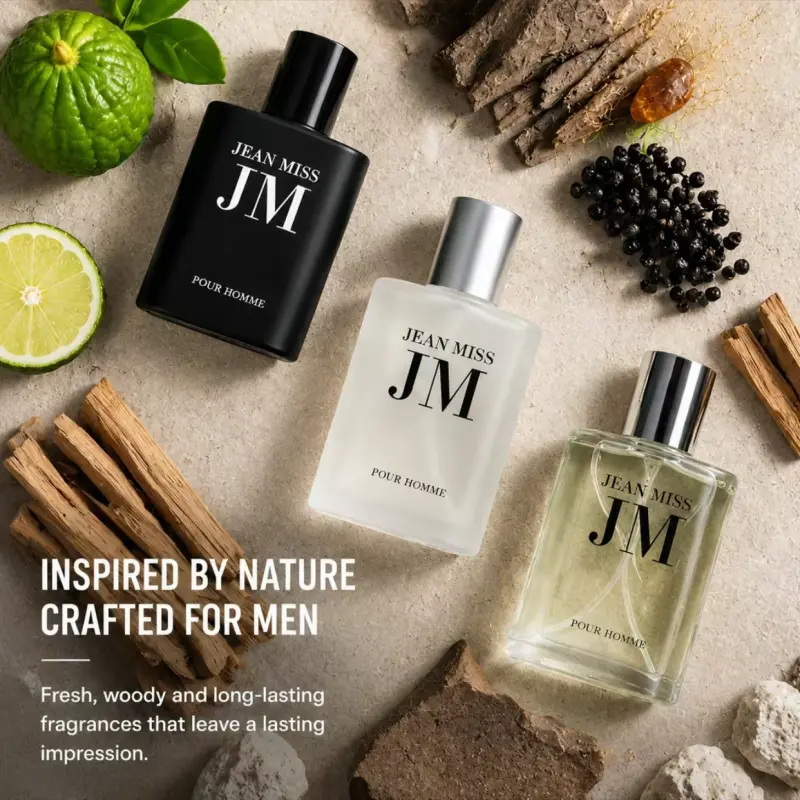 JEAN MISS Men's 3-Pack Cologne Gift Set - Alcohol-Based Long-Lasting Eau de Toilette, Sophisticated Woody Citrus-Vanilla-Floral Aroma
