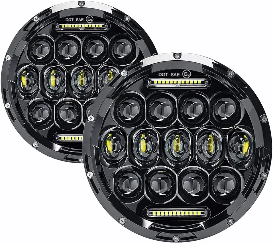 7 Inch Round LED Headlights H6024 Sealed Beam Replacement with Daytime Running Light, Compatible with Jeep Wrangler JK JKU CJ LJ TJ, Chevy GMC Ford Dodge, Miata, Hummer H1 H2, Land Rover Defender, 2PCS