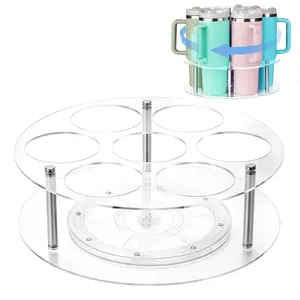 360 ° Rotary 40oz Tool Brand Cup Holder - Acrylic Organizer with Handle Slot for Glasses and Thermos, Multi-Cup Storage Organizer for Easy Pickup and Drop, Perfect Kitchen Storage Solutions and Gift Ideas