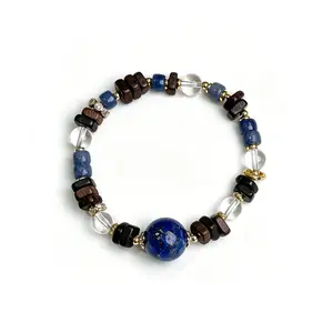Designer Original "Guard Energy" Mysterious Blue Series Tiger Eye Stone & Quartz Agate Beaded Handmade Bracelet 15g Aquamarine Mystical Enthusiasts Unique Accessories
