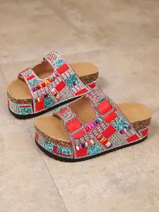 Boho Style Women's Open Toe Sandals, Colorful Beaded Design, Soft Wooden Heel, Perfect for Summer Outdoors & Beach Vacations