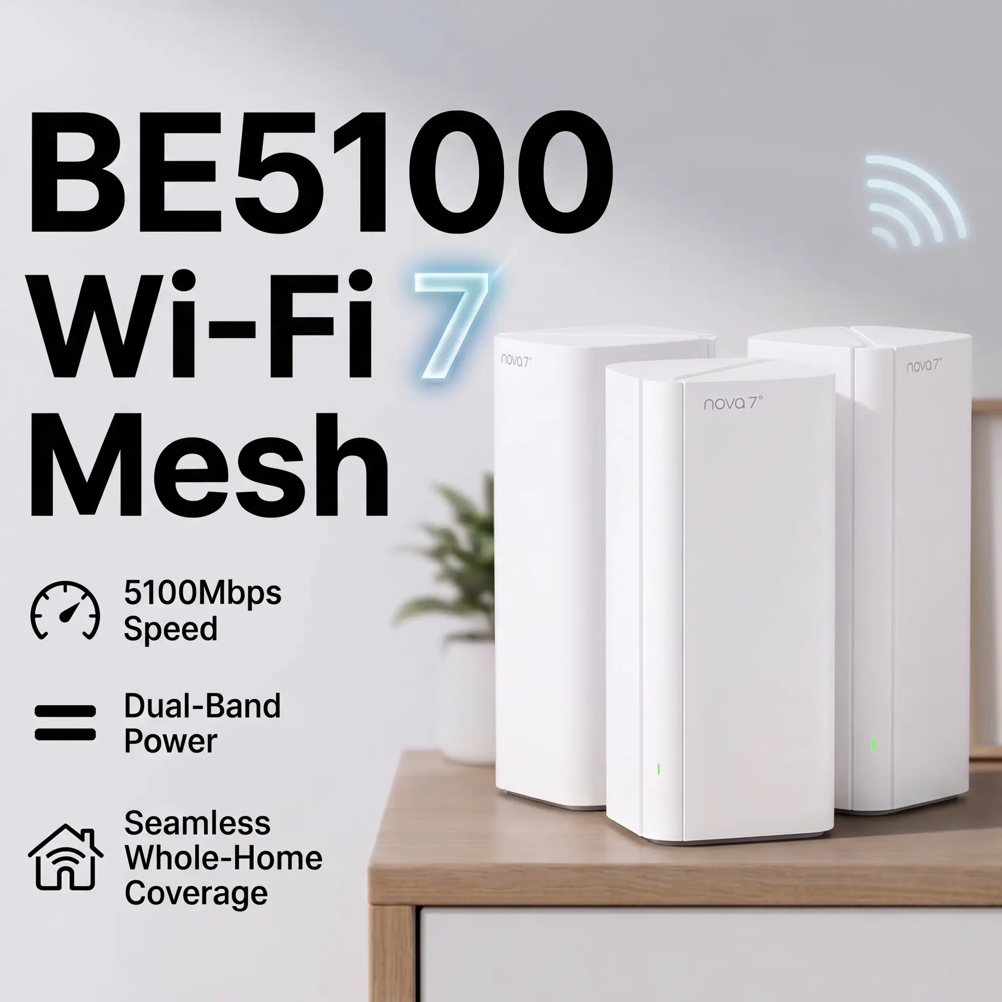 Tenda ME6 Pro (3 Pack) BE5100 WiFi 7 Mesh WiFi System - Dual-Band Whole-Home Coverage (6600 Sq. Ft.), 1×2.5G + 2×1G Gigabit Ports, MLO, Ethernet Backhaul, Seamless Roaming, VPN Ready, Internal Network Support