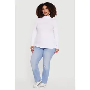 Plus Size Ribbed Knit Turtleneck Long Sleeve Top