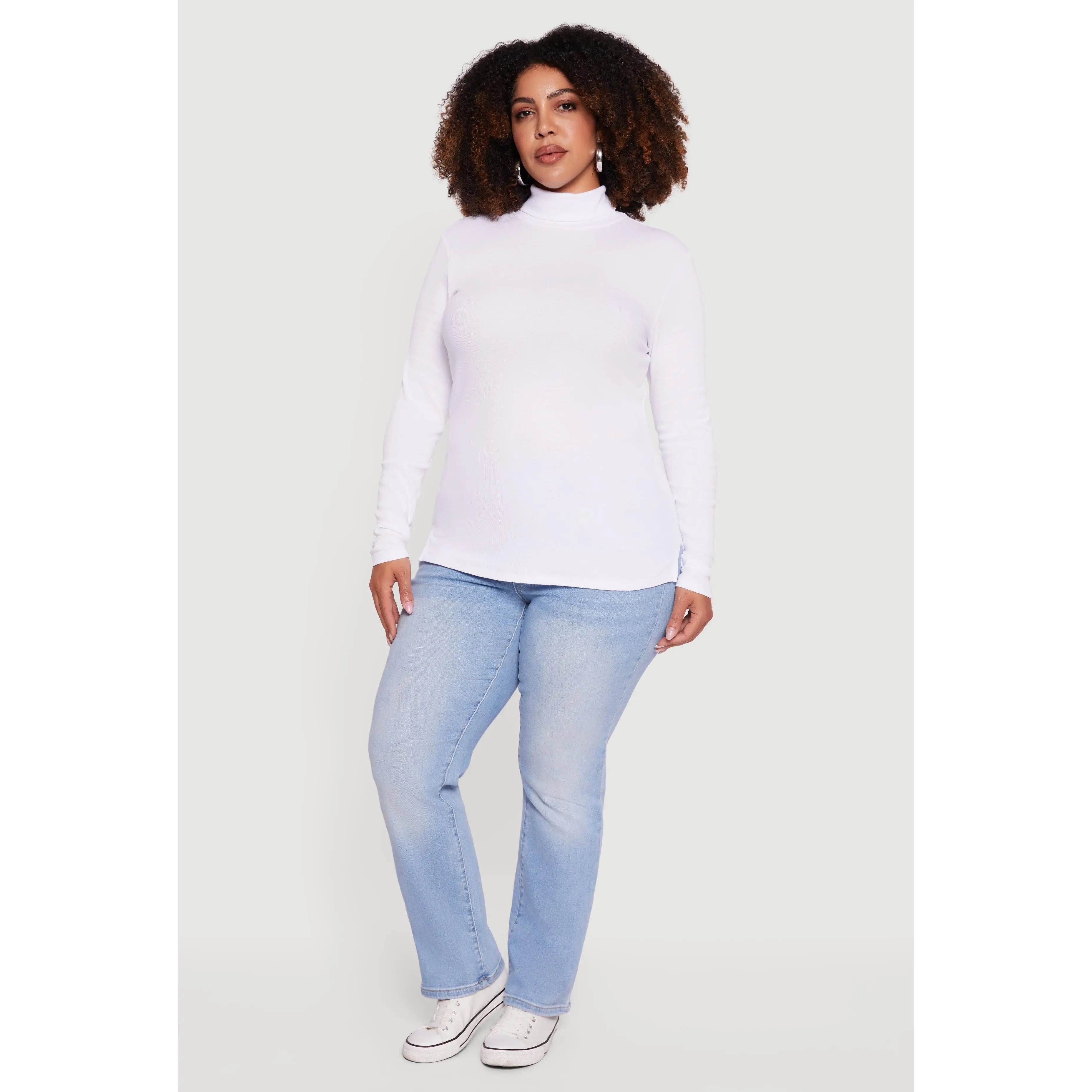 Plus Size Ribbed Knit Turtleneck Long Sleeve Top